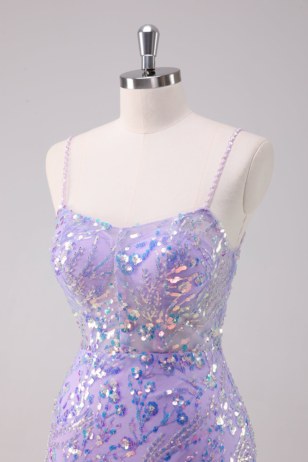 Purple Sequins Spaghetti Straps Bodycon Short Homecoming Dress