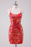 Sequins Red Spaghetti Straps Bodycon Short Homecoming Dress