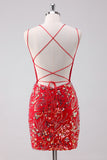 Sequins Red Spaghetti Straps Bodycon Short Homecoming Dress