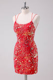 Sequins Red Spaghetti Straps Bodycon Short Homecoming Dress