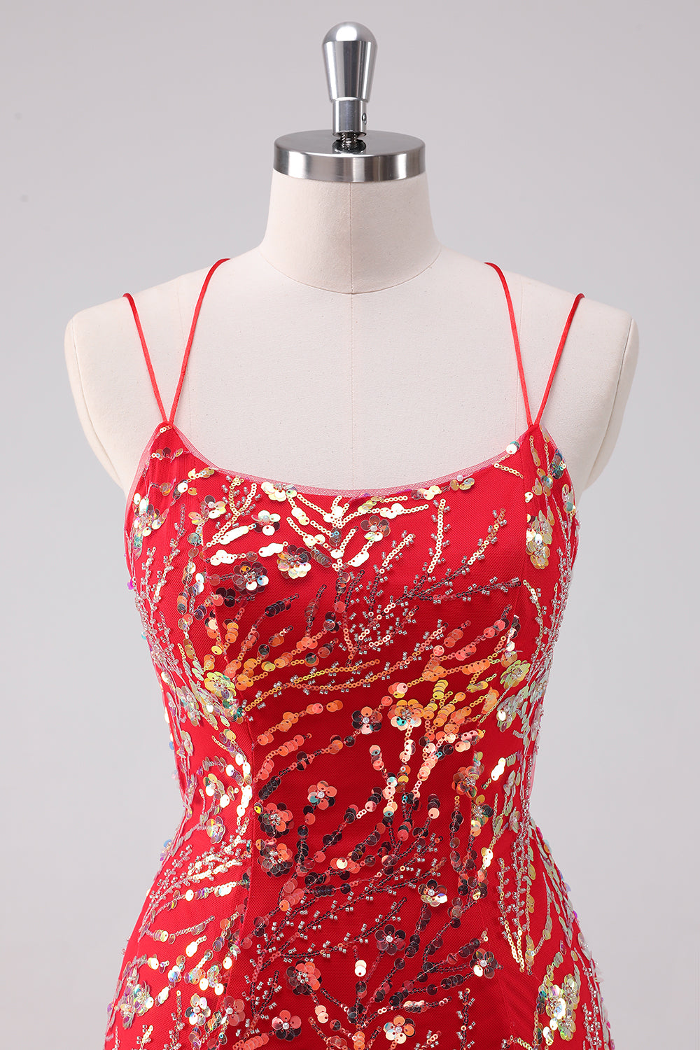 Sequins Red Spaghetti Straps Bodycon Short Homecoming Dress