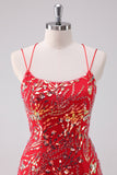 Sequins Red Spaghetti Straps Bodycon Short Homecoming Dress