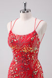 Sequins Red Spaghetti Straps Bodycon Short Homecoming Dress