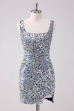 Silver Sequins Square Neck Tight Homecoming Dress