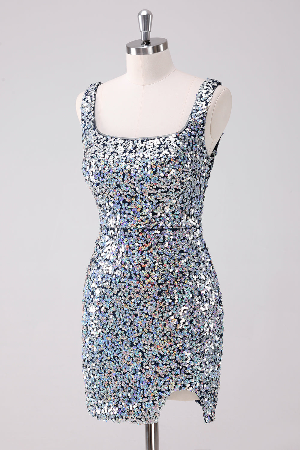 Silver Sequins Square Neck Tight Homecoming Dress