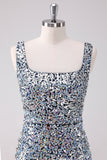 Silver Sequins Square Neck Tight Homecoming Dress