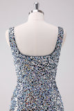 Silver Sequins Square Neck Tight Homecoming Dress