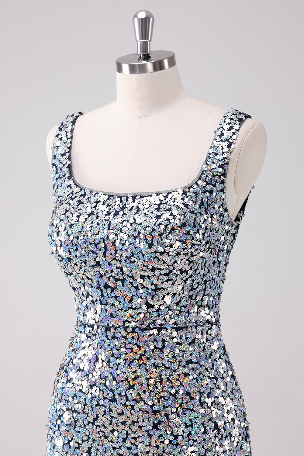 Silver Sequins Square Neck Tight Homecoming Dress