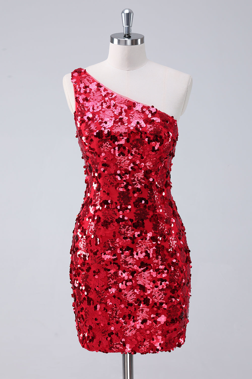 Sequins Red One Shoulder Tight Short Homecoming Dress