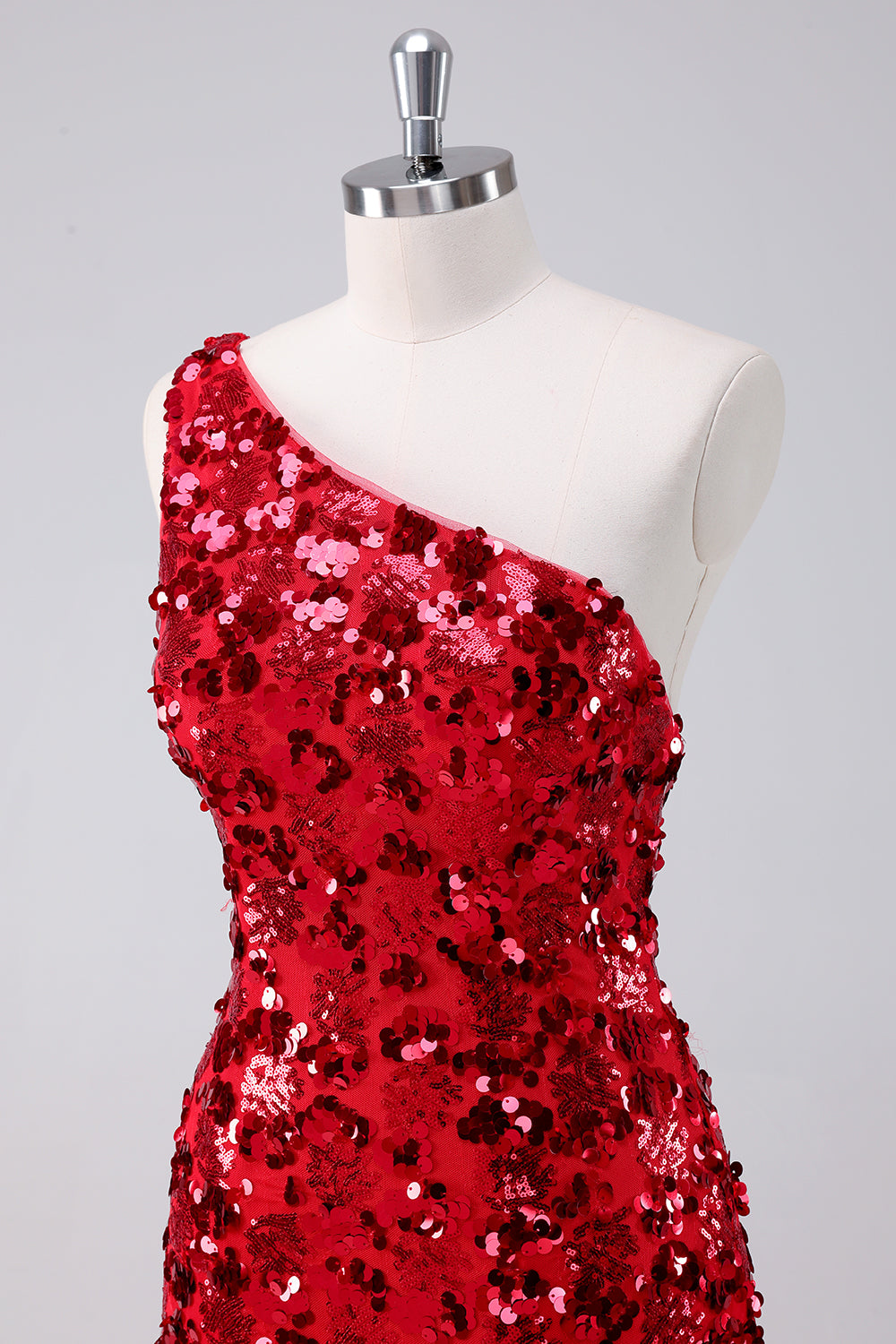 Sequins Red One Shoulder Tight Short Homecoming Dress