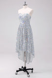 Silver Sequins Strapless Asymmetric Homecoming Dress