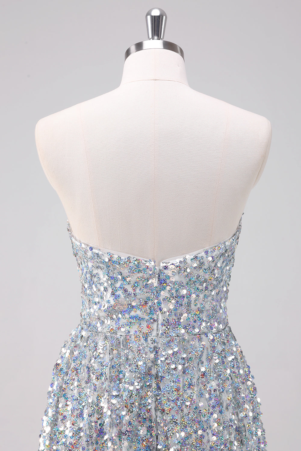 Silver Sequins Strapless Asymmetric Homecoming Dress