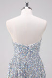 Silver Sequins Strapless Asymmetric Homecoming Dress