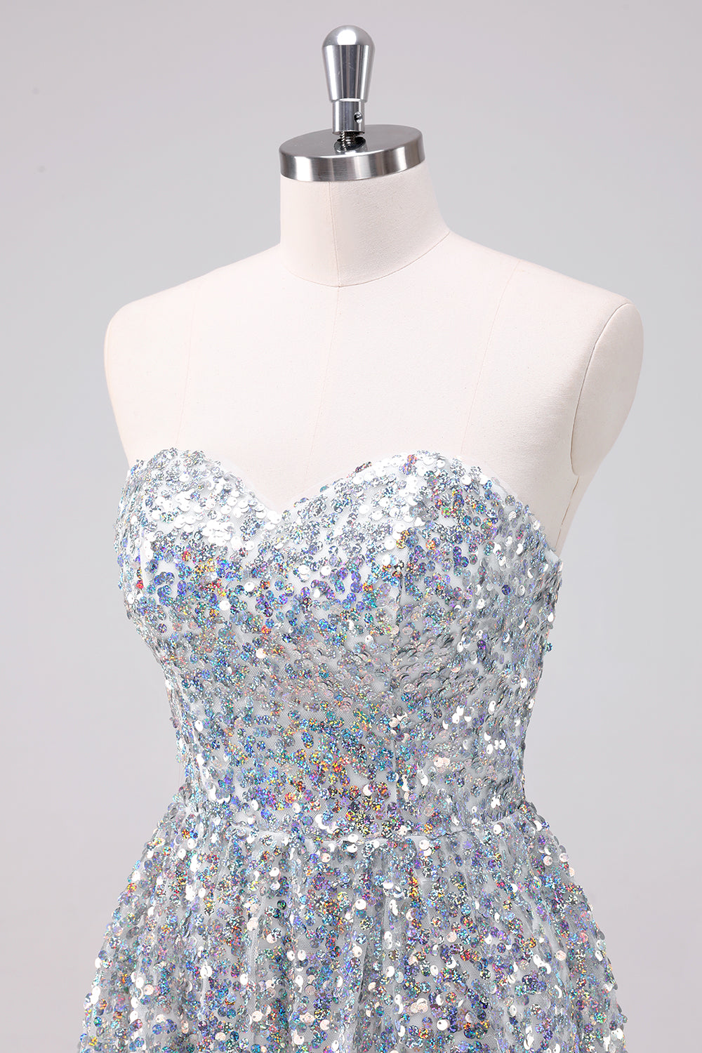 Silver Sequins Strapless Asymmetric Homecoming Dress