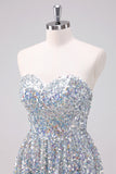 Silver Sequins Strapless Asymmetric Homecoming Dress