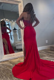 Red Strapless Beaded Corset Mermaid Long Prom Dress