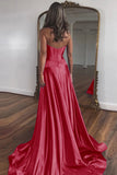 Blush Pink Sweetheart Zipper Back Long Satin Prom Dress With Split