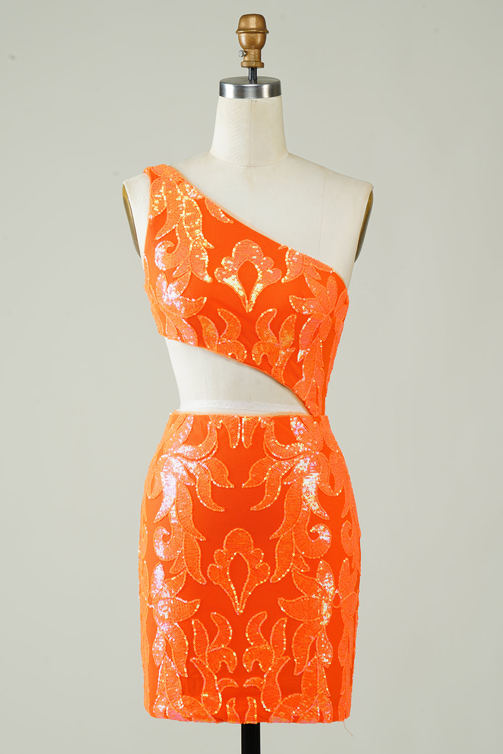 One Shoulder Orange Tight Short Homecoming Dress with Hollow-out