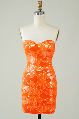 Glitter Orange Tight Short Glitter Homecoming Dress