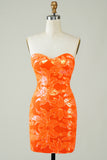 Glitter Orange Tight Short Glitter Homecoming Dress