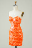 Glitter Orange Tight Short Glitter Homecoming Dress