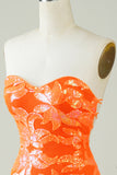 Glitter Orange Tight Short Glitter Homecoming Dress