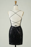 Black Tight Glitter Short Homecoming Dress with Sequins