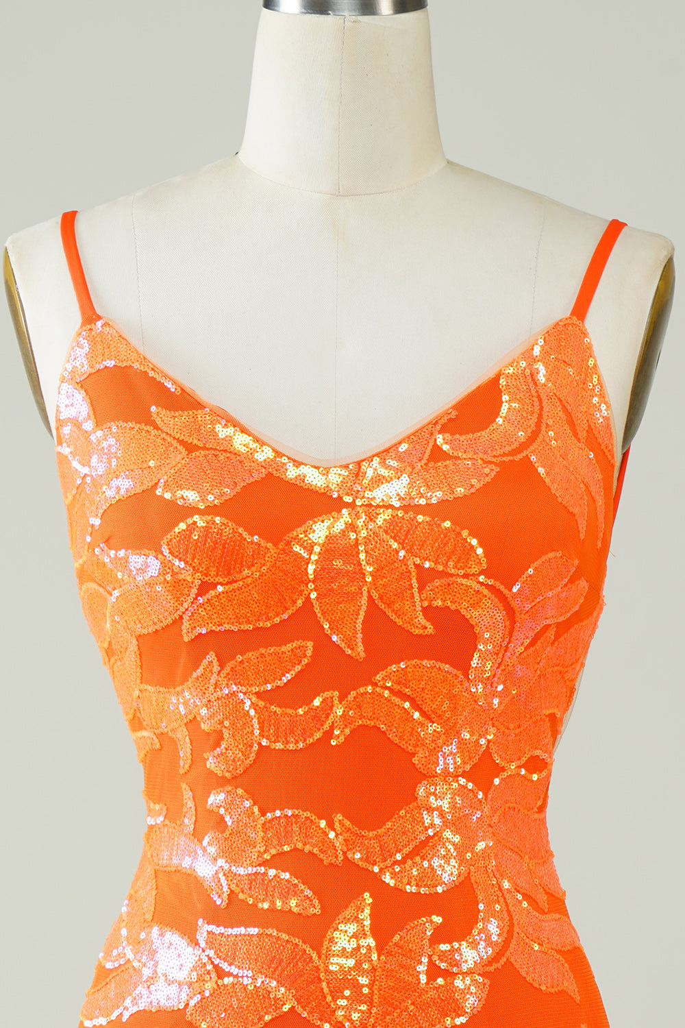 Sparkly Orange Tight Short Homecoming Dress with Open Back