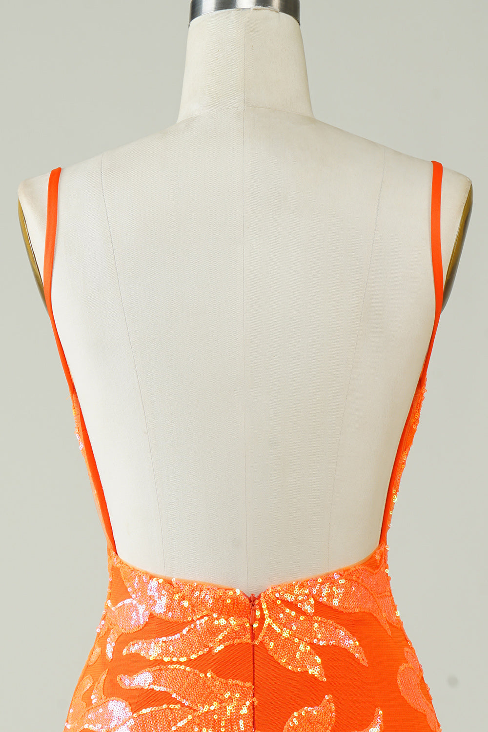 Sparkly Orange Tight Short Homecoming Dress with Open Back