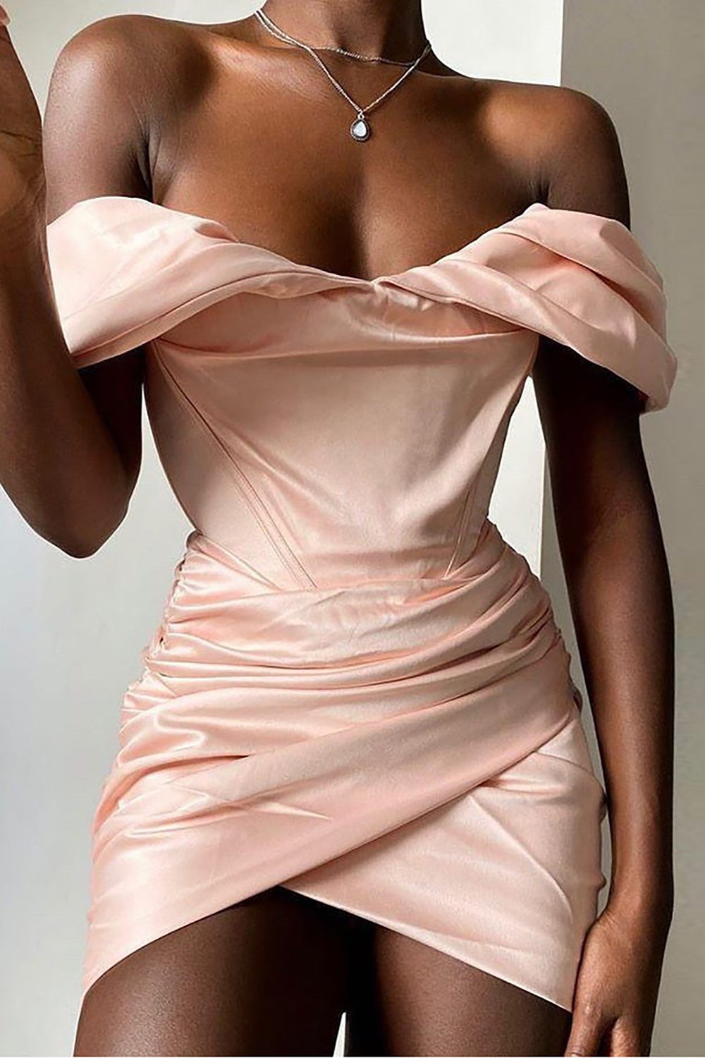 White Off The Shoulder Satin Bodycon Cocktail Party Dress