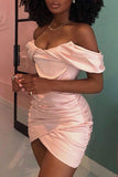 White Off The Shoulder Satin Bodycon Cocktail Party Dress