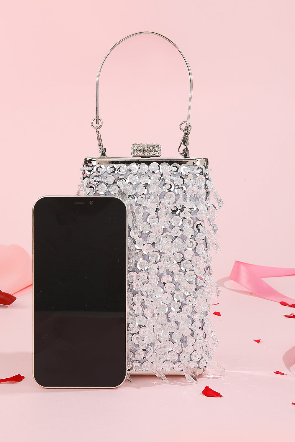 Silver Sequin Fringes Shoulder Chain Bag