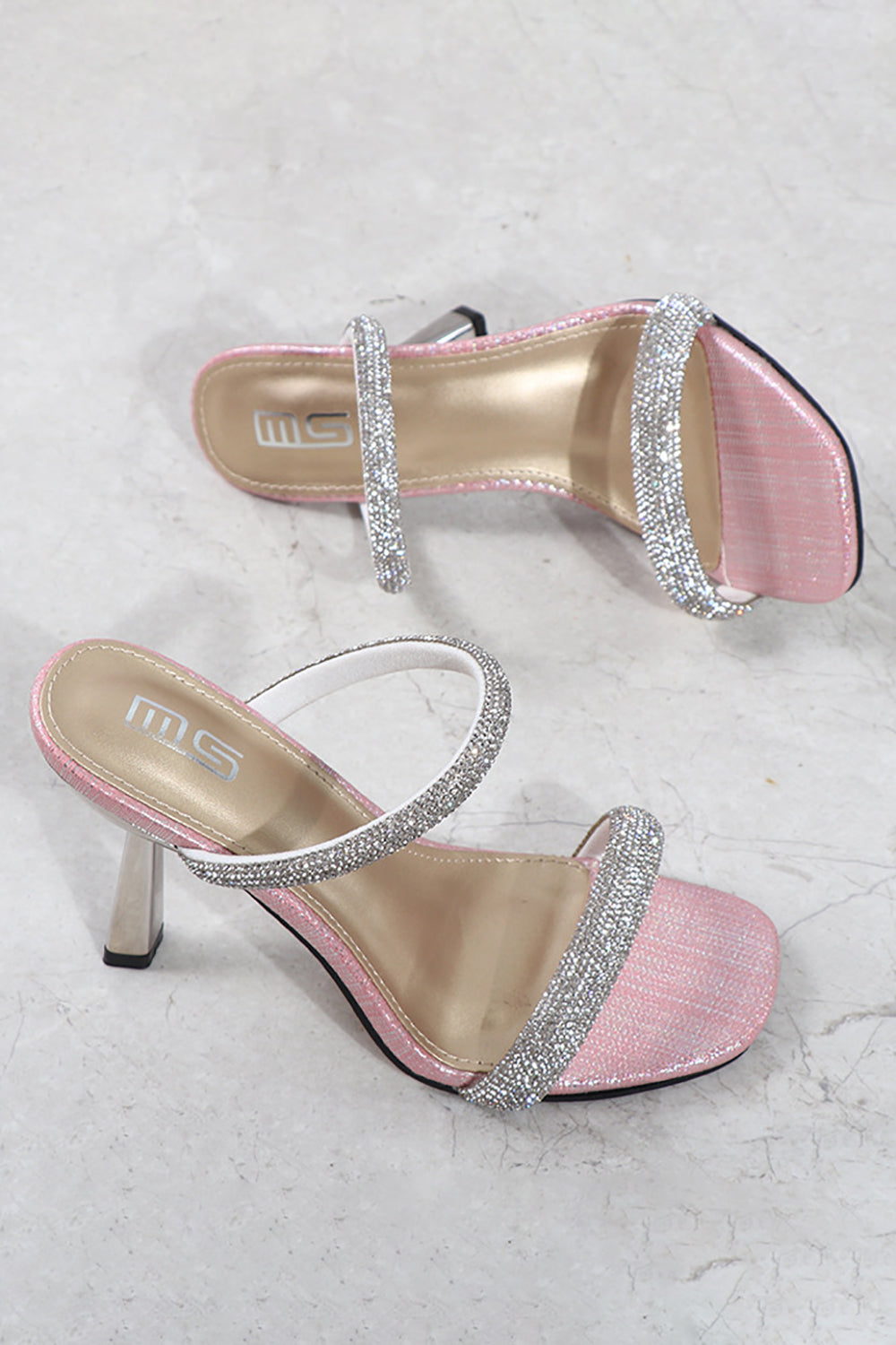 Square Toe Rhinestone Stiletto Sandals