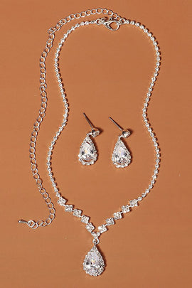 Rhinestone Drop Bridal Earrings Necklace Set