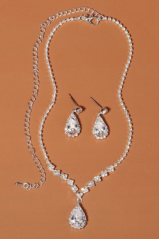 Rhinestone Drop Bridal Earrings Necklace Set