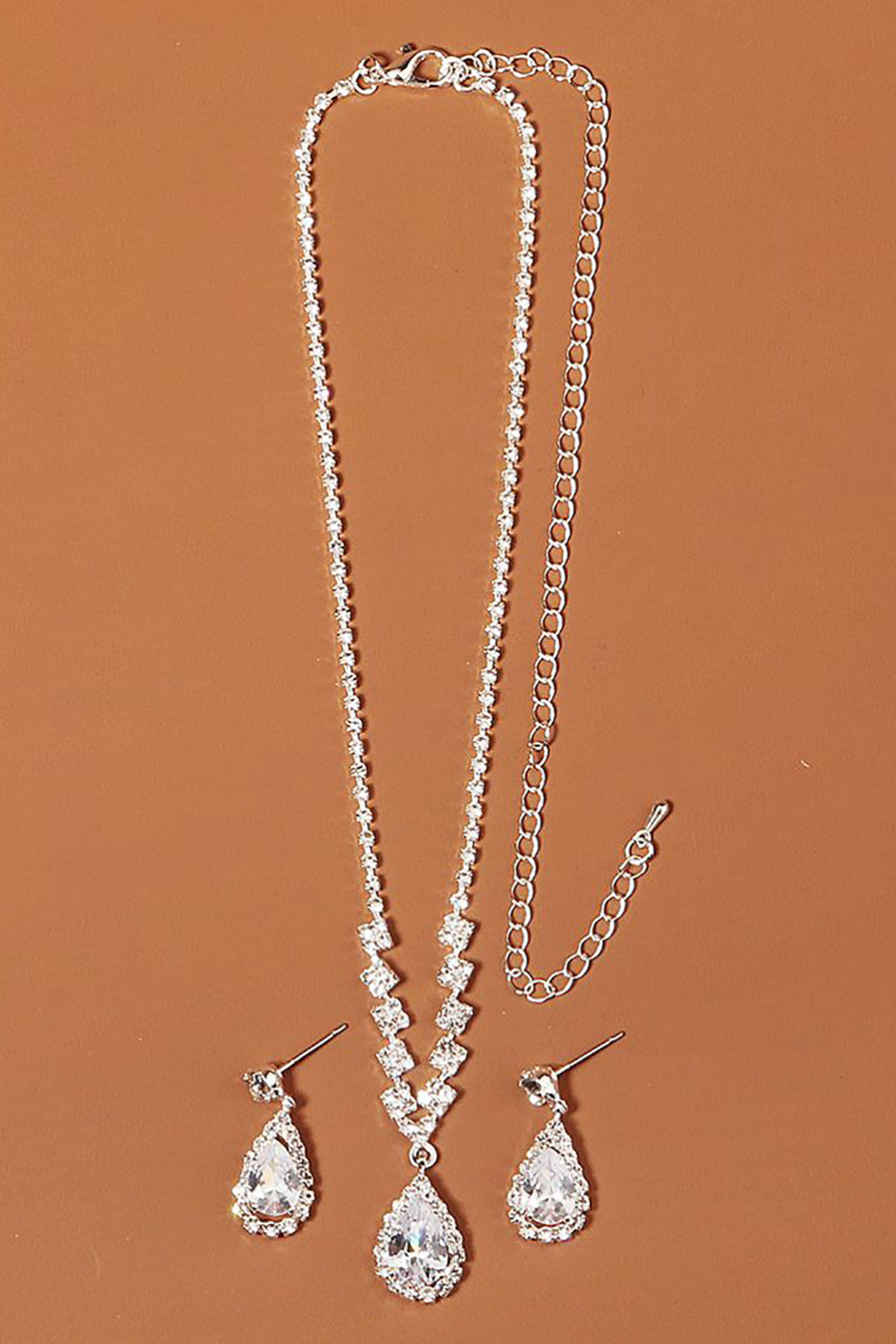 Rhinestone Drop Bridal Earrings Necklace Set