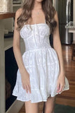 White A-Line Spaghetti Straps Graduation Dress