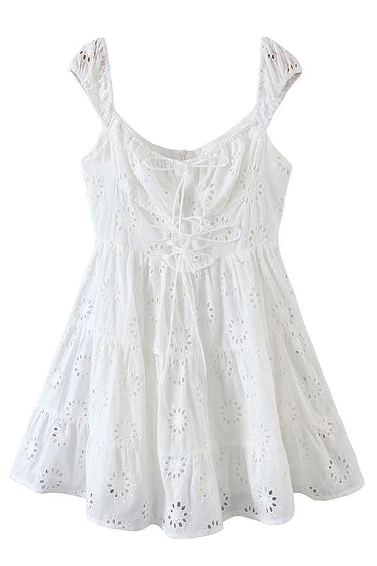 A-Line White Lace-up Front Short Graduation Dress
