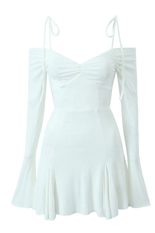 White A-Line Cold Shoulder Long Sleeves Short Graduation Dress