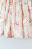 Floral Printed Light Pink A-Line Puff Sleeves Graduation Dress
