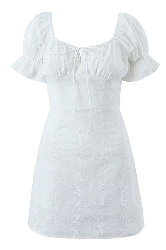 Simple White Short Sleeves Mini Graduation Dress