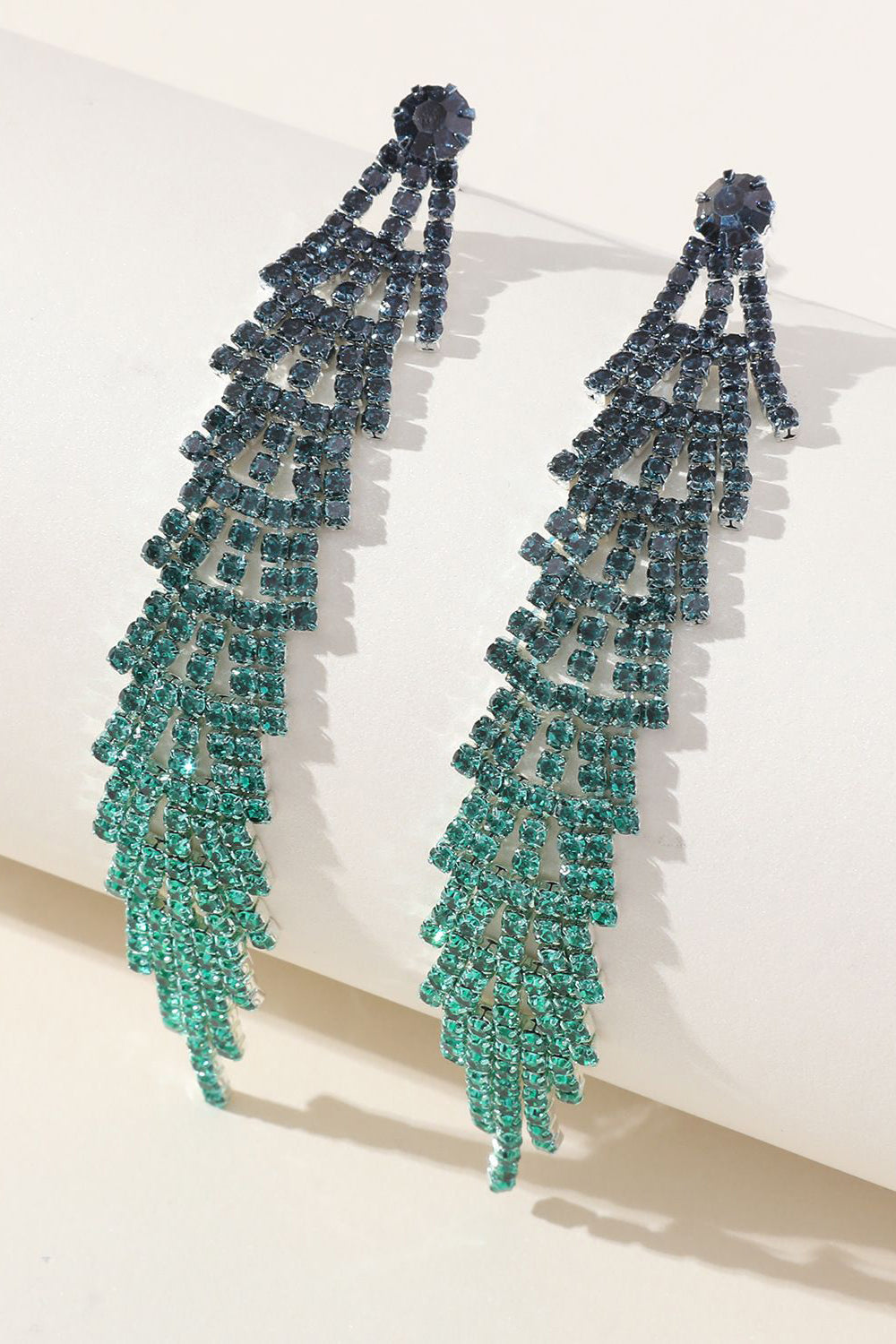 Tassel Gradient Colored Rhinestones Long Earrings