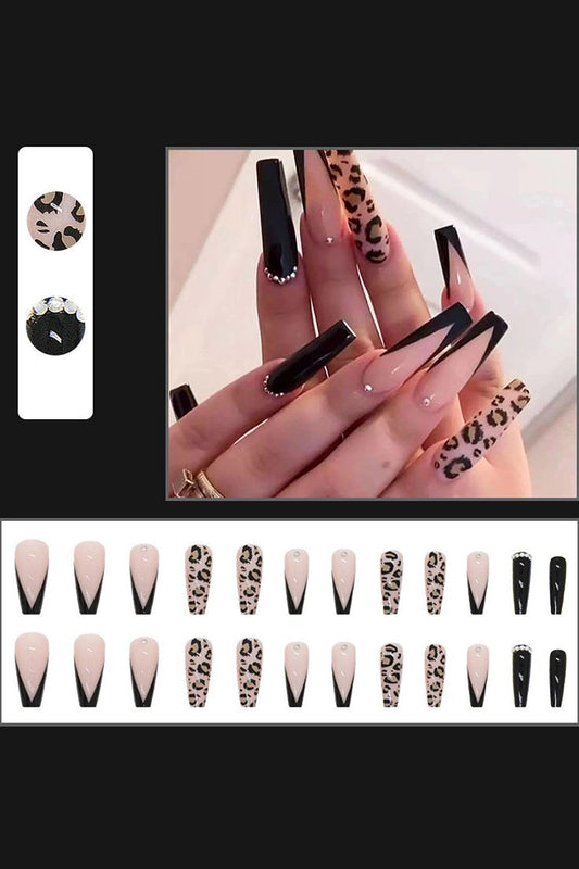 Sparkly 24 Pcs Press On Nails Leopard Long False Nail