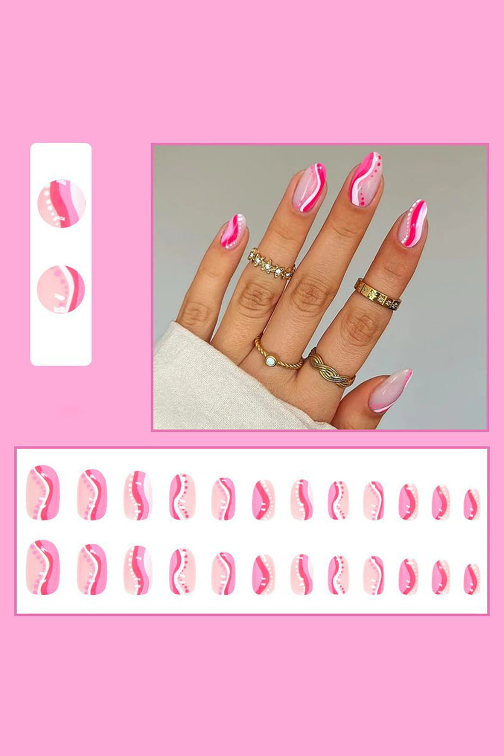 24 Pcs Press On Nails Printed False Nail