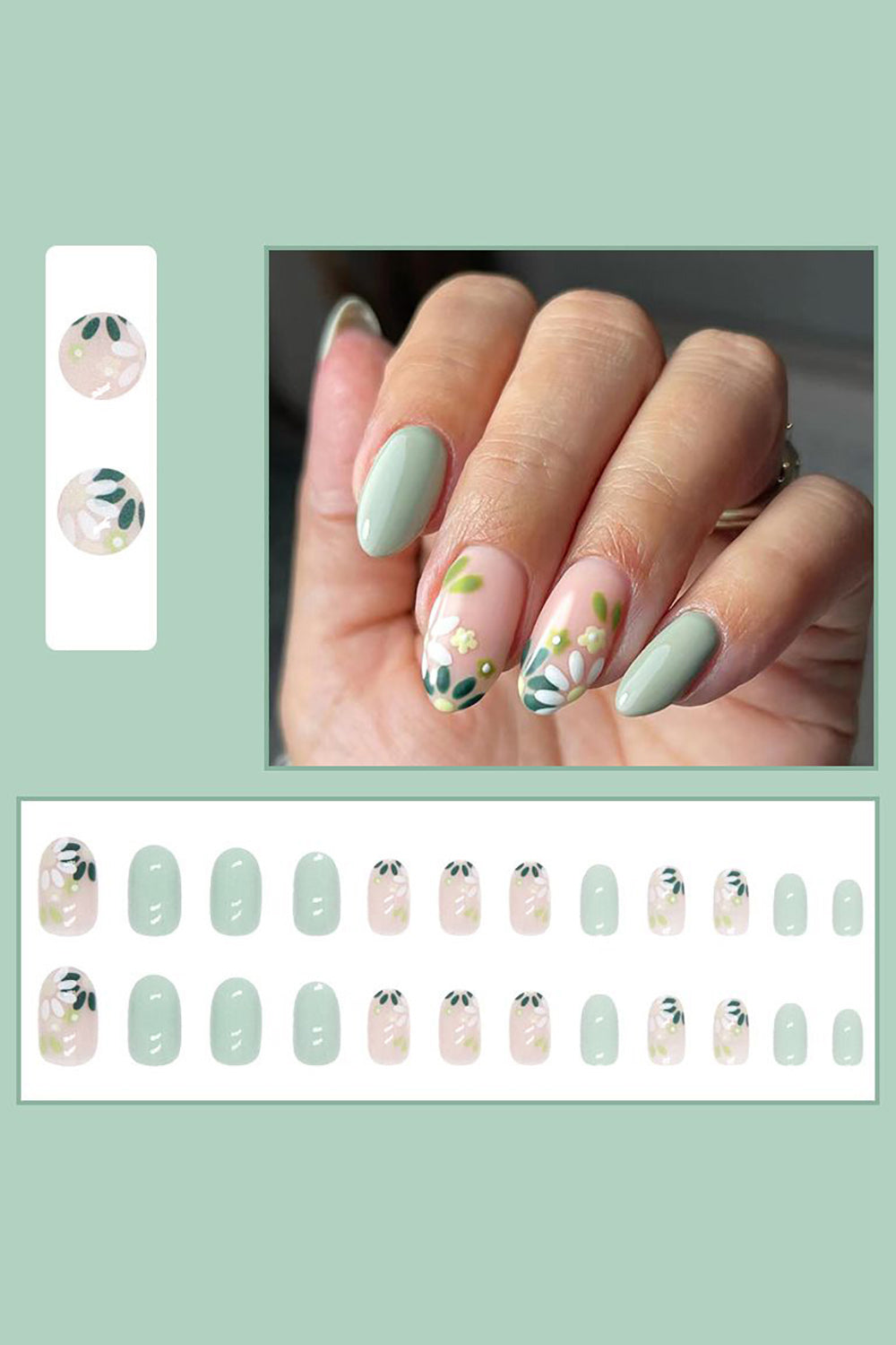 24 Pcs Press On Nails Printed False Nail