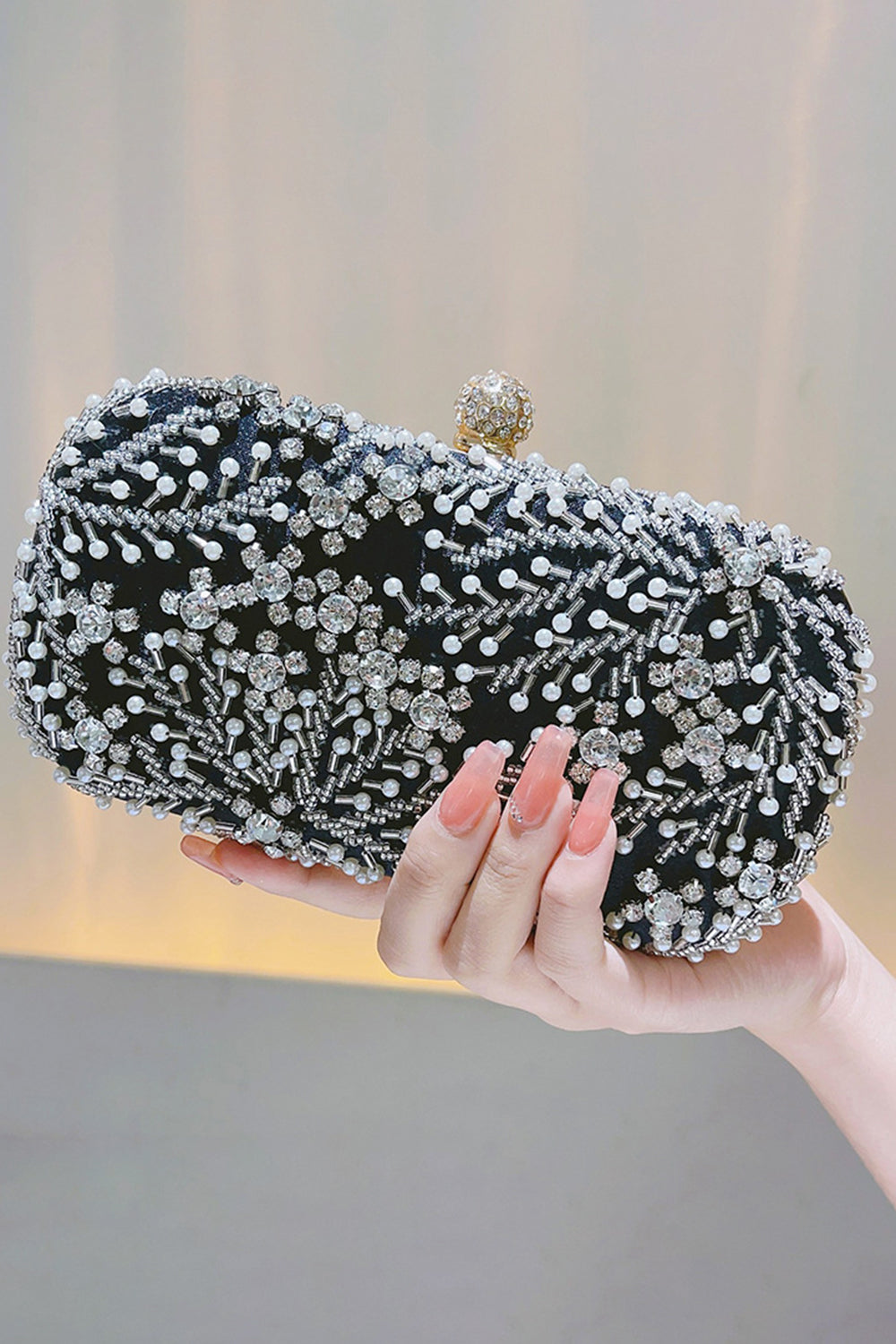 Sparkly Black Rhinestone Beaded Party Clutch