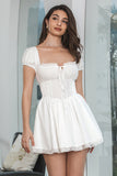 White A Line Square Neck Short Cute Graduation Dress