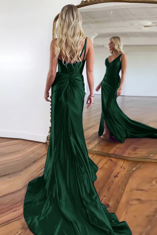 Mermaid Dark Green V-Neck Long Prom Dress