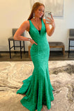 Pink Sequins Sexy Glitter V Neck Mermaid Long Prom Dress