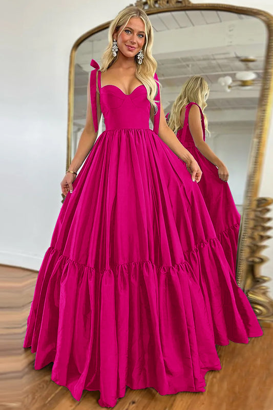 Fuchsia A-Line Straps Long Prom Dress